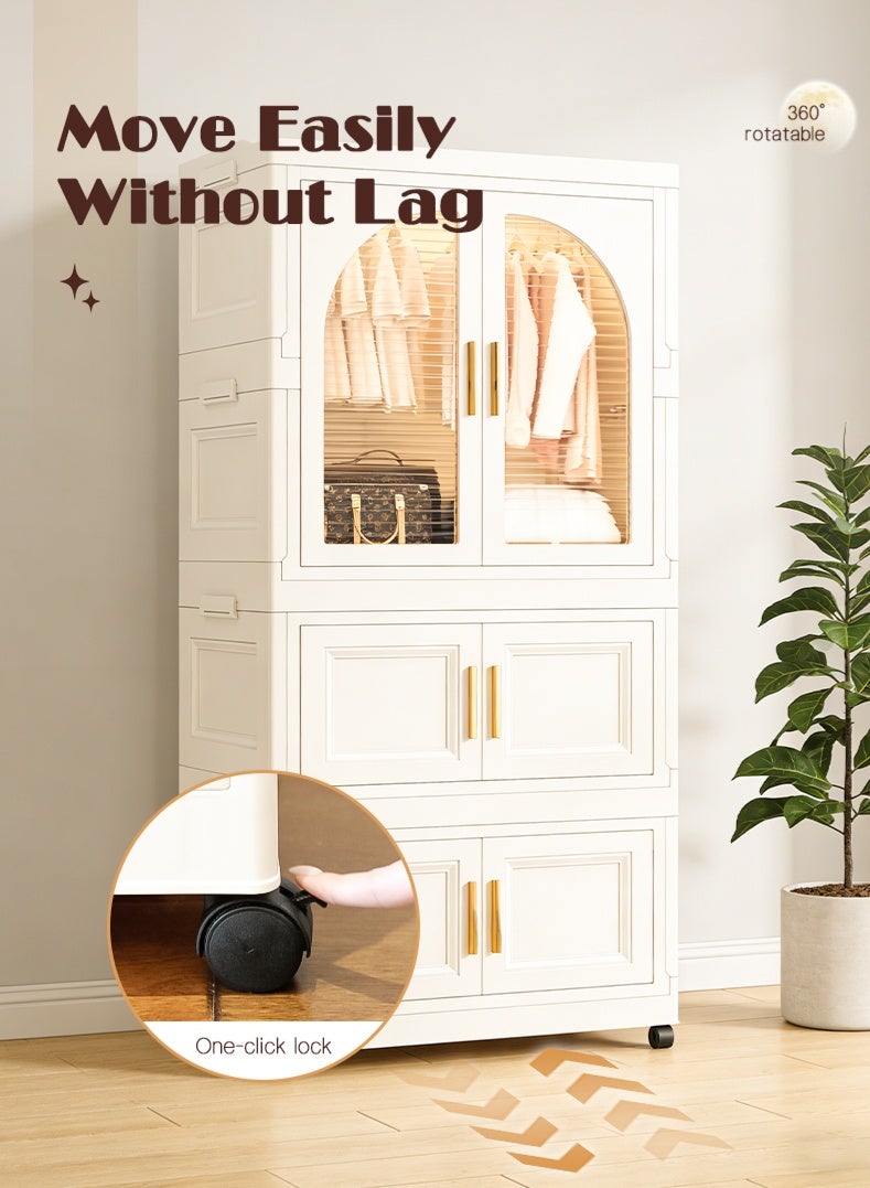 خزانة ملابس أطفال قابلة للتكديس، خزانة ملابس أطفال محمولة قابلة للطي مزودة بعجلات، خزانة تخزين كبيرة السعة مصنوعة من مادة البولي بروبيلين لغرفة النوم - Image 4